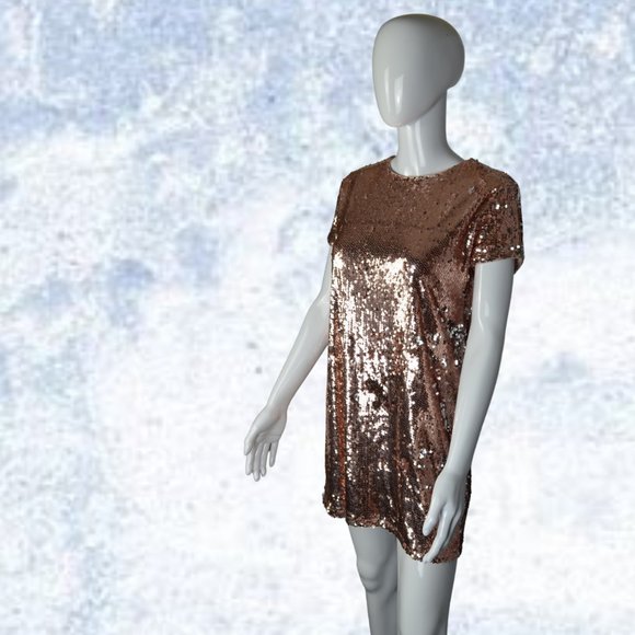 Forever 21 Copper Rose Sequin Mini Dress Size L - Picture 7 of 16